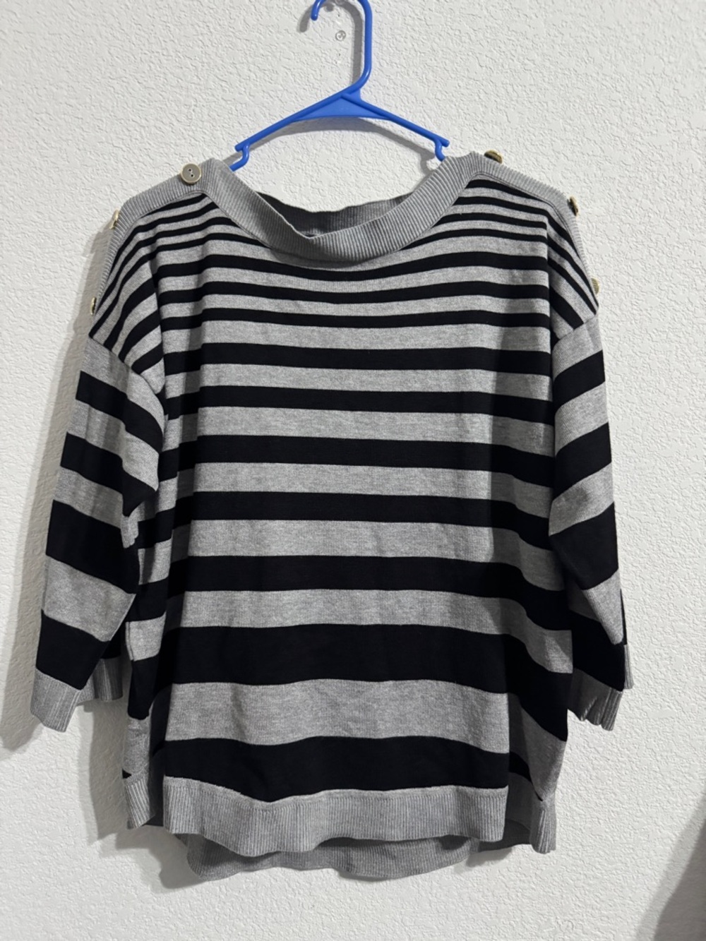 Cable & Gauge Striped Button Shoulder Sweater